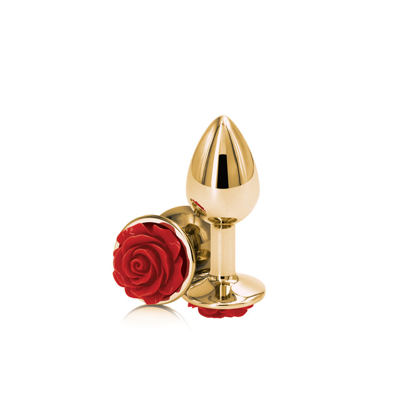 Small Gold Red Rose Flower Butt Plug